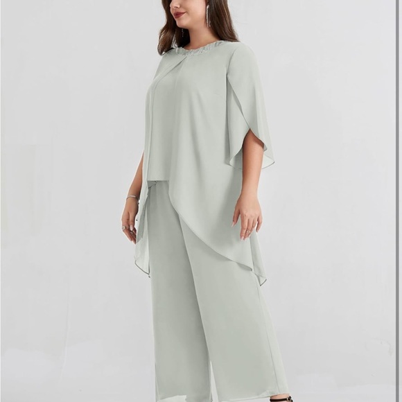 Elegant Women's light Gray 2 piece Chiffon pant set 22W/0100 - Picture 5 of 7